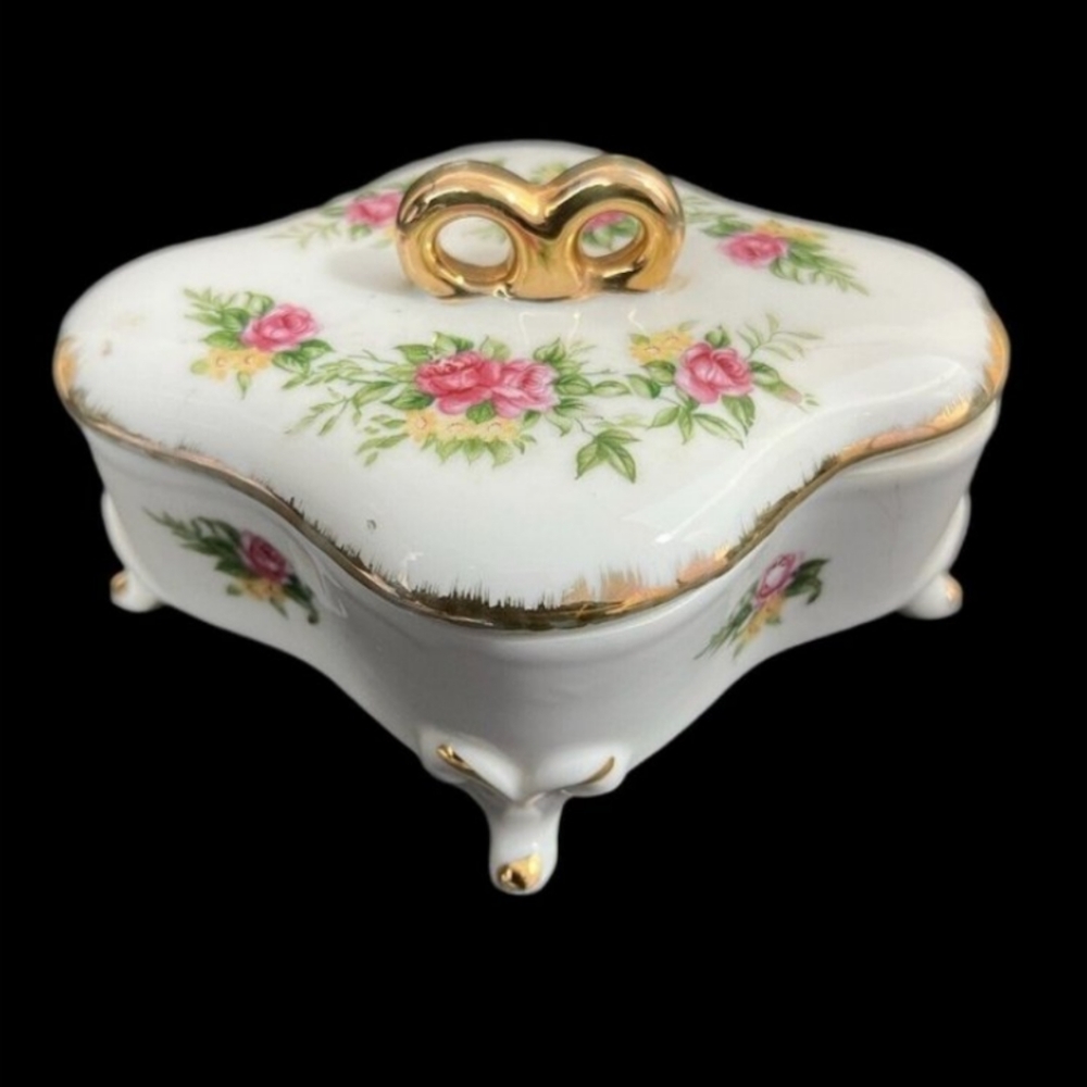 Vintage Arnart Creation Floral Japan Porcelain Candy/Jewelry Trinket Box